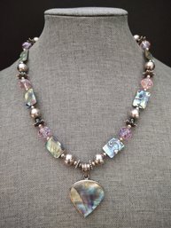 VINTAGE STERLING SILVER CRYSTAL & ABALONE NECKLACE