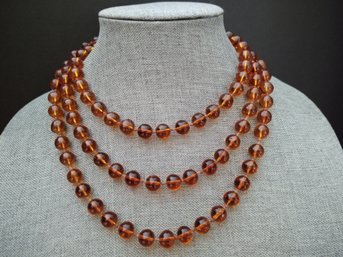 LONG ANTIQUE VICTORIAN ART DECO CHINESE AMBER PEKING GLASS BEADS NECKLACE