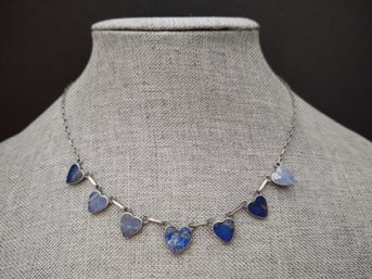 ANTIQUE VICTORIAN STERLING SILVER LAPIS HEART NECKLACE