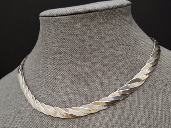 VINTAGE TWO TONE STERLING SILVER DOUBLE HERRINGBONE NECKLACE