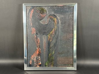 Vintage Abstract, Original Oil On Board, Two Souls Embracing, 1956, Unsigned