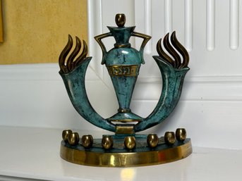 Stunning Vintage Israeli Brass Chanukah Menorah
