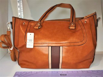 BRAND NEW WOMENS HANDBAGS - TAN WITH RACING STRIPE  BAG # 11