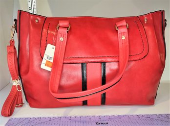 BRAND NEW WOMENS HANDBAGS - RED WITH RACING STRIPE BAG # 12