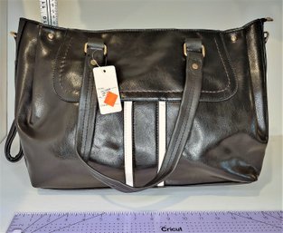 BRAND NEW WOMENS HANDBAGS - BLACK WITH RACING STRIPE BAG # 13