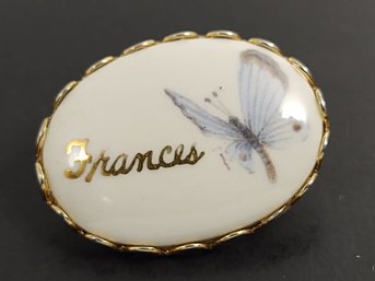 VINTAGE HAND PAINTED PORCELAIN BUTTERFLY FRANCES BROOCH
