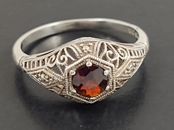 BEAUTIFUL VICTORIAN REVIVAL ART DECO STYLE STERLING SILVER GARNET RING