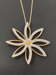 BEAUTIFUL GOLD OVER STERLING SILVER DIAMOND FLOWER NECKLACE