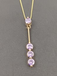GOLD OVER STERLING SILVER PURPLE CZ STONE DROP PENDANT NECKLACE