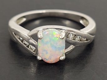 VINTAGE STERLING SILVER OPAL & CZ RING