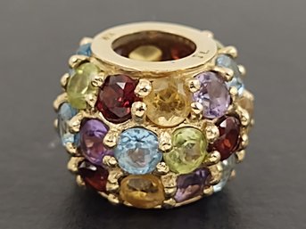 VINTAGE 10K GOLD MULTI GEMSTONE SLIDE CHARM FOR NECKLACE OR BRACELET