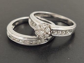 BEAUTIFUL KEEPSAKE 14K WHITE GOLD DIAMOND ENGAGEMENT RING & BAND BRIDAL SET