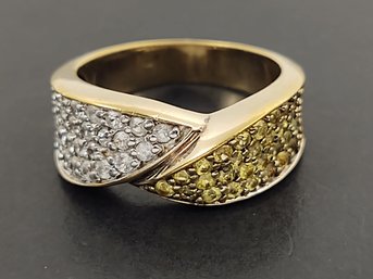 BEAUTIFUL GOLD OVER STERLING SILVER YELLOW & WHITE TOPAZ RING