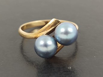 VINTAGE 14K GOLD DOUBLE TAHETIAN PEARL RING