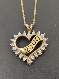 10K GOLD YEAR 2000 DIAMOND HEART PENDANT NECKLACE