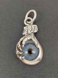 RARE DESIGNER KALI HAND CRAFTED STERLING SILVER CLAW REAL GLASS PROSTHETIC EYE PENDANT