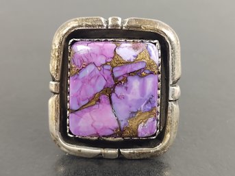 NAVAJO NATIVE AMERICAN IRV MONTE STERLING SILVER PURPLE COPPER TURQUOISE RING