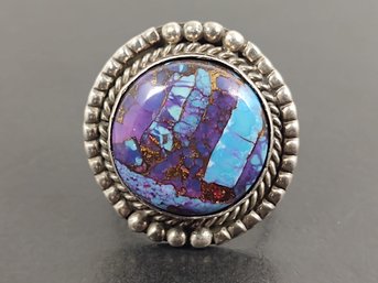 NAVAJO NATIVE AMERICAN STERLING SILVER PURPLE COPPER TURQUOISE RING