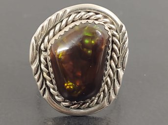 NAVAJO NATIVE AMERICAN STERLING SILVER FIRE AGATE RING