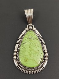 NAVAJO NATIVE AMERICAN SIGNED 'NT' STERLING SILVER GREEN TURQUOISE PENDANT