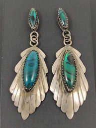 NAVAJO NATIVE AMERICAN SIGNED MA STERLING SILVER RESIN OVER ABALONE EARRINGS