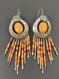 NAVAJO NATIVE AMERICAN TK EMERSON STERLING SILVER SPINY OYSTER EARRINGS