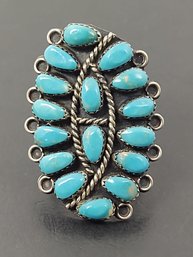 NAVAJO NATIVE AMERICAN LARGE EARLY GERMAN SILVER TURQUOISE RING