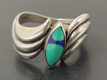 NAVAJO NATIVE AMERICAN TED OTT STERLING SILVER BLUE GREEN STONE RING