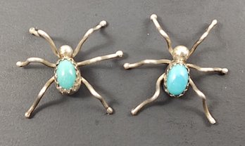 NAVAJO NATIVE AMERICAN STERLING SILVER TURQUOISE SPIDER / ANT EARRINGS