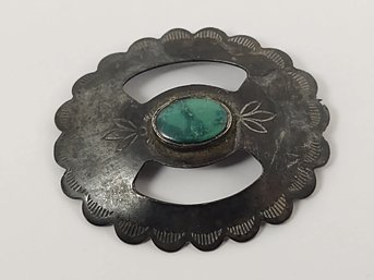 NAVAJO NATIVE AMERICAN FRED HARVEY ERA STERLING SILVER TURQUOISE BROOCH
