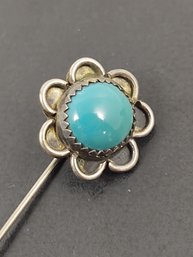 NAVAJO NATIVE AMERICAN STERLING SILVER TURQUOISE FLOWER STICK PIN