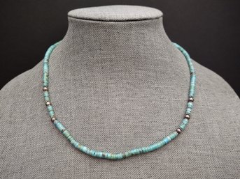 NAVAJO NATIVE AMERICAN STERLING SILVER & HEISHI TURQUOISE BEADS NECKLACE