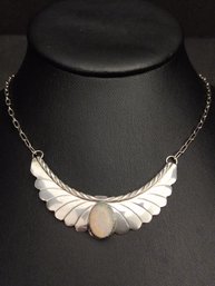 NAVAJO NATIVE AMERICAN HARRY SPENCER STERLING SILVER OPAL COLLAR NECKLACE
