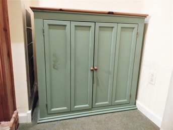 Very Nice Wood Pale Green Painted Entertainment Cabinet