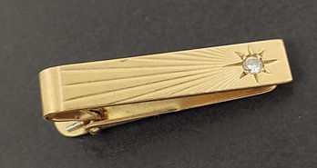 VINTAGE ART DECO 14K GOLD DIAMOND TIE CLIP