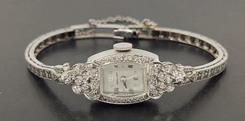 STUNNING VINTAGE 14K WHITE GOLD DIAMOND LADIES HAMILTON 757 WRISTWATCH 22j