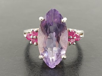 BEAUTIFUL STERLING SILVER AMETHYST & RUBY RING