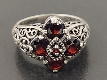 VINTAGE FILIGREE STERLING SILVER GARNET RING