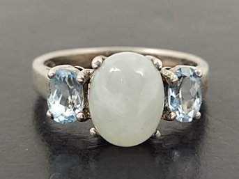 BEATUFIL STERLING SILVER JADE & BLUE TOPAZ RING