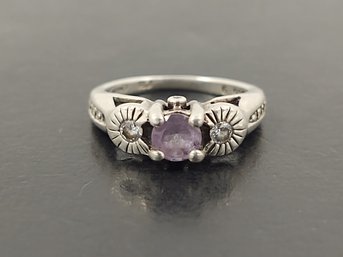 VINTAGE STERLING SILVER AMETHYST & CZ RING