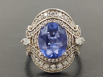 STERLING SILVER BLUE SPINEL & WHITE TOPAZ RING