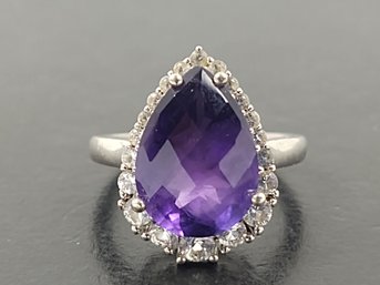 BEAUTIFUL STERLING SILVER AMETHYST & WHITE TOPAZ RING