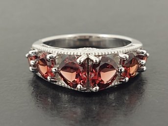 BEAUTIFUL STERLING SILVER HEART SHAPED GARNET GEMSTONES RING