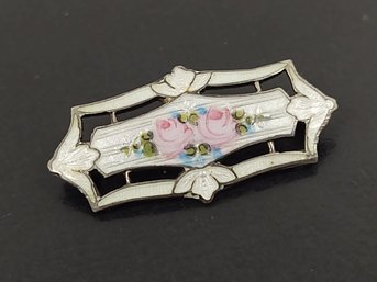 VINTAGE STERLING SILVER GUILLOCHE ENAMEL FLOWER PIN