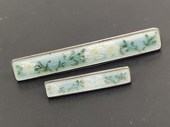 (2) VINTAGE STERLING SILVER GUILLOCHE ENAMEL BAR PINS