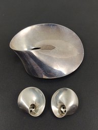 VINTAGE MID CENTURY DESIGNER JONDELL STERLING SILVER BROOCH / EARRINGS SET