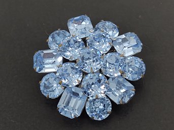 VINTAGE BLUE RHINESTONE CLUSTER FLOWER BROOCH