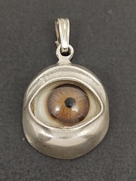 VINTAGE STERLING SILVER REAL GLASS PROSTHETIC EYE PENDANT