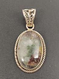 VINTAGE STERLING SILVER MOSS AGATE PENDANT