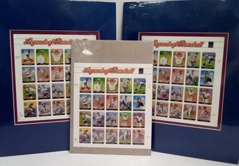 3 Packages -  Legends Of Baseball Postage Stamps  - 2 Sets Are Matted For Framing  B3